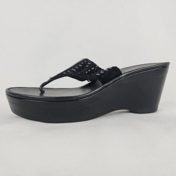Cole Haan Nike Air Black Leather Wedge Sandals Size 9 - Picture 1 of 6